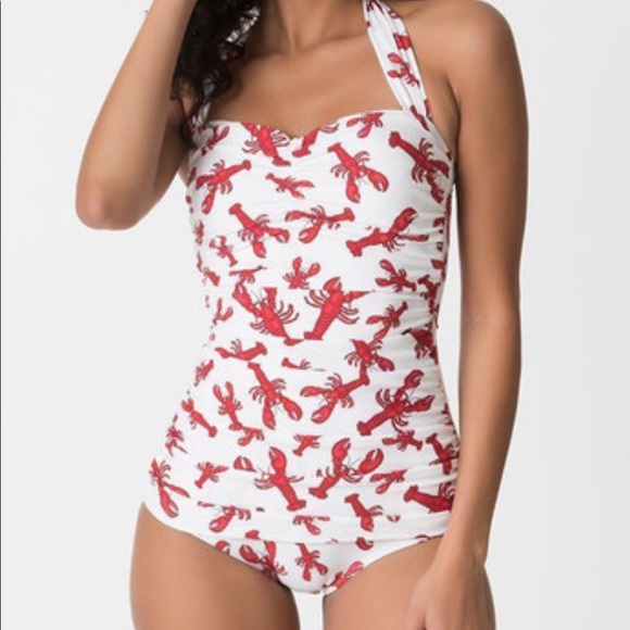 Esther Williams Red and White One Piece Swimsuit with Floral Design - Picture 2 of 15